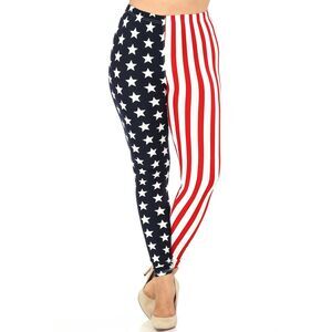 Plus Size Women's‎ Ladies Buttery Smooth USA Flag Leggings